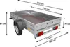 A silver utility trailer with dimensions indicated by arrows and text. Náhled obrázku produktu