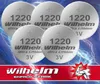 A group of five coin cell batteries with branding and text overlays, set against a blue, lightning-like background. Produktbild-Vorschau