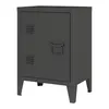 A dark gray metal nightstand with a single door and four legs, shown against a white background. Náhled obrázku produktu
