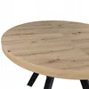 A close-up view of a round table with a wood-grain finish and black metal legs. Náhled obrázku produktu