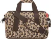 A leopard print duffel bag with brown straps and a detachable shoulder strap. Náhled obrázku produktu