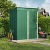 A green metal garden shed is shown in a backyard setting, with a bicycle and a snowblower nearby. Anteprima dell’immagine prodotto