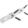 A chrome-plated dumbbell bar with black grip ends and spring collars, isolated on a white background. Produktbild-Vorschau