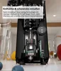 Close-up view of the internal mechanism of a slow juicer, with text overlay describing its features. Produktbild-Vorschau