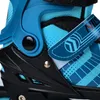 A close-up view of a blue and black inline skate. Náhľad obrázku produktu