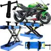 A collage of images showing a green motorcycle, a motorcycle lift, and a tool. Náhľad obrázku produktu