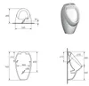 Technical drawings and a 3D render of a white urinal. Produktbild-Vorschau