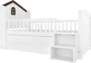 A white wooden children's bed with a house-shaped headboard and built-in drawers and shelves. Náhľad obrázku produktu