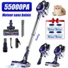 Collage of a cordless vacuum cleaner and its accessories, with promotional text and an image of a kitten. Voir les images du produit