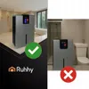 A collage showing a dehumidifier in two different bathroom settings, with a checkmark and a cross symbol indicating correct and incorrect placement. Anteprima dell’immagine prodotto