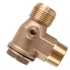 A brass check valve with threaded connections, isolated on a white background. Produktbild-Vorschau