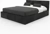 A black upholstered bed frame with a headboard and mattress, shown from a three-quarter angle on a white background. Produktbild-Vorschau