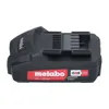 A black Metabo 18V Li-Power 2.0Ah battery pack is shown against a white background. Produktbild-Vorschau