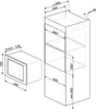 A technical drawing showing the dimensions of a built-in microwave and its installation space. Produktbild-Vorschau