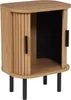 A wooden nightstand with two slatted doors and black legs, shown against a white background. Náhľad obrázku produktu