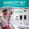 A couple is in a bathroom, with a product display in the background. Produktbild-Vorschau