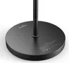 Close-up of the base of a black floor lamp with text and logos etched into it. Podgląd zdjęcia produktu
