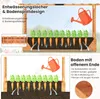 A diagram illustrating the drainage and design features of a raised garden bed, with carrots growing in soil. Anteprima dell’immagine prodotto