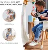 A split image showing a baby in a high chair on the left and a child drawing at a table on the right, with text overlays. Produktbild-Vorschau