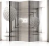 A room divider with a 3D geometric pattern and a hallway perspective. Produktbild-Vorschau