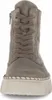 A front view of a brown suede lace-up boot with a thick white sole. Produktbild-Vorschau