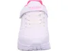 A close-up, front-facing view of a white and pink Skechers sneaker. Voir les images du produit