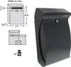 A black plastic mailbox with dimensions and envelope size indicated in a diagram. Voir les images du produit