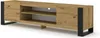 A long, low media console with a wood-grain finish and black metal legs, shown against a white background. Podgląd zdjęcia produktu