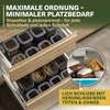 A kitchen drawer filled with clear storage containers, some open and showing food items. A circular inset shows a variety of food items in bags and containers. Anteprima dell’immagine prodotto