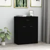 A black sideboard is shown in a room with a plant and framed pictures on the wall. Produktbild-Vorschau