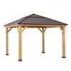 A wooden gazebo with a brown metal roof, shown from a front-diagonal angle against a white background. Produktbild-Vorschau
