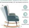 A rocking chair is shown in motion, with text and icons highlighting its features. Produktbild-Vorschau