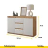 A sideboard with dimensions indicated by overlayed lines and text. Voir les images du produit