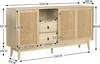 A diagram showing the dimensions of a wooden sideboard with rattan doors and drawers. Anteprima dell’immagine prodotto