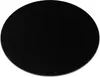 A black circular rug is shown from a top-down perspective on a white background.