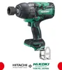 A HiKOKI cordless impact wrench is shown against a white background. Below the product, there is branding information for Hitachi and HiKOKI. Voir les images du produit