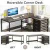 A Tribesigns L-shaped corner desk with shelves and drawers, shown in a home office setting and in two configuration options. Anteprima dell’immagine prodotto