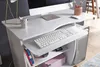 A white computer desk with a keyboard, monitor, and computer tower. Podgląd zdjęcia produktu
