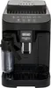 A black De'Longhi Magnifica Evo coffee machine is shown from the front against a white background. Produktbild-Vorschau
