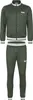 A full view of a green tracksuit with white stripes on a white background. Náhled obrázku produktu