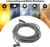 A coiled cable is shown in the foreground, with a background collage illustrating various weather conditions and their impact on durability. Voir les images du produit
