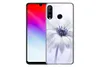 A smartphone with a clear case featuring a white flower design is shown next to a colorful gradient screen. Produktbild-Vorschau