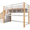 A loft bed with a desk and storage shelves, shown against a white background. Produktbild-Vorschau