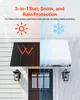 A split image showing a door awning in different weather conditions: sun, snow, and rain. Anteprima dell’immagine prodotto