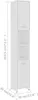 A white tall cabinet with doors and shelves is shown, with dimensions indicated by text and lines. Produktbild-Vorschau