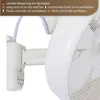 A close-up view of a white wall-mounted fan, showing its control panel and mounting bracket. Produktbild-Vorschau