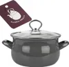 A gray enamel pot with a glass lid and a product tag. Podgląd zdjęcia produktu