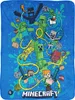 A vibrant blue blanket featuring various Minecraft characters and elements in a dynamic, swirling design. Anteprima dell’immagine prodotto