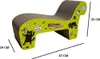 A cat scratching post shaped like a lounge chair, with cartoon drawings and dimensions indicated. Podgląd zdjęcia produktu