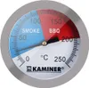 A close-up of a BBQ grill thermometer with temperature markings and color-coded zones for 'SMOKE' and 'BBQ'. Produktbild-Vorschau